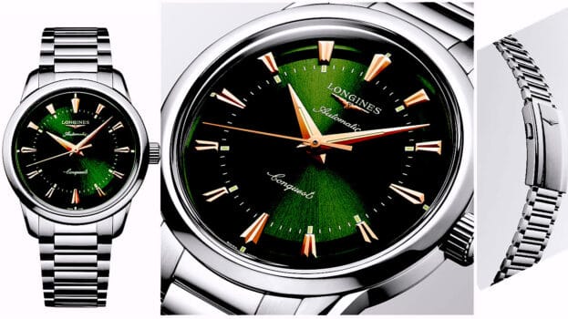 LONGINES Conquest Heritage Automatic (38mm) Green Lacquered Dial / Stainless Steel Bracelet