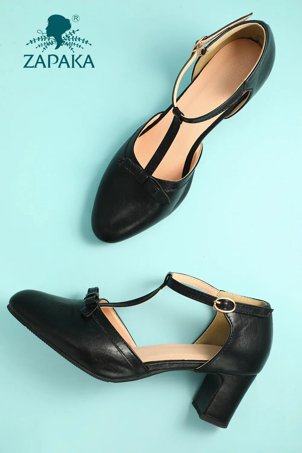 ZAPAKA Leather Black Chunky Heels - Image 2