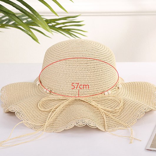 Beige Bowknot Beads Detail Visor Hat - Image 2