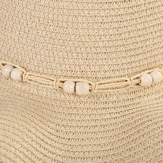 Beige Bowknot Beads Detail Visor Hat - Image 3