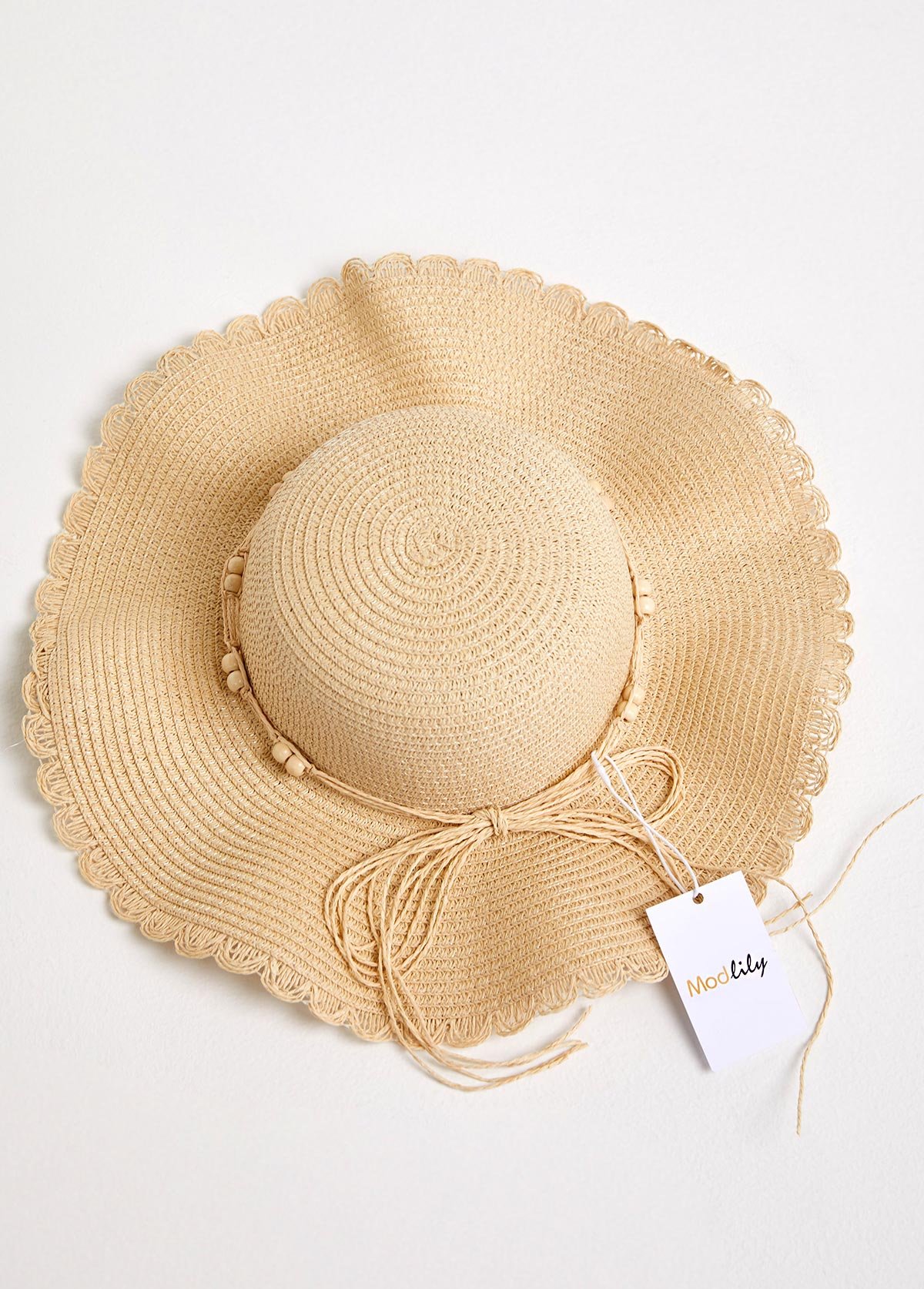Beige Bowknot Beads Detail Visor Hat - Image 4