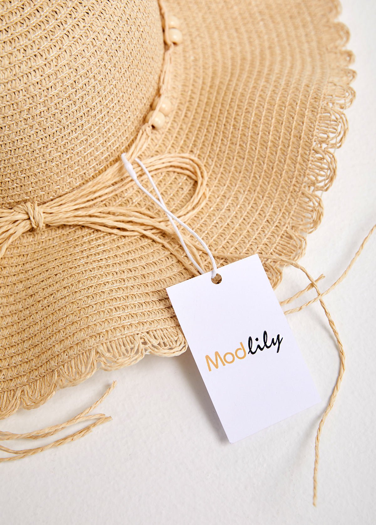 Beige Bowknot Beads Detail Visor Hat - Image 5