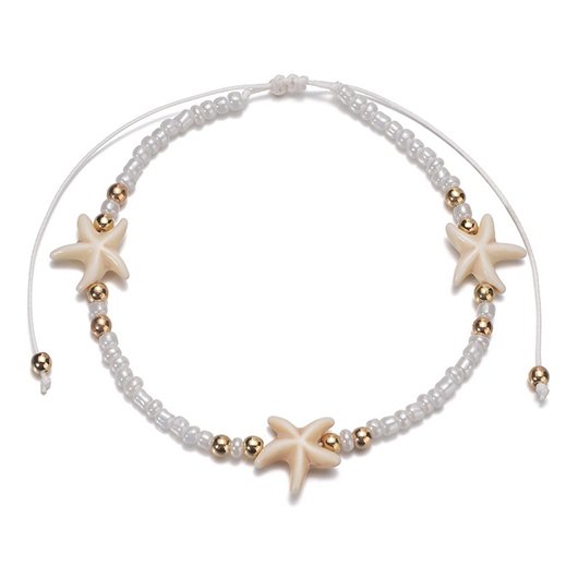 Starfish Beaded Detail Beige Alloy Anklet - Image 2