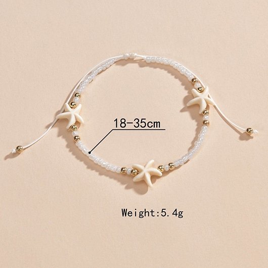 Starfish Beaded Detail Beige Alloy Anklet