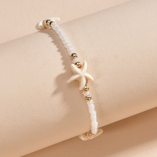 Starfish Beaded Detail Beige Alloy Anklet - Image 4