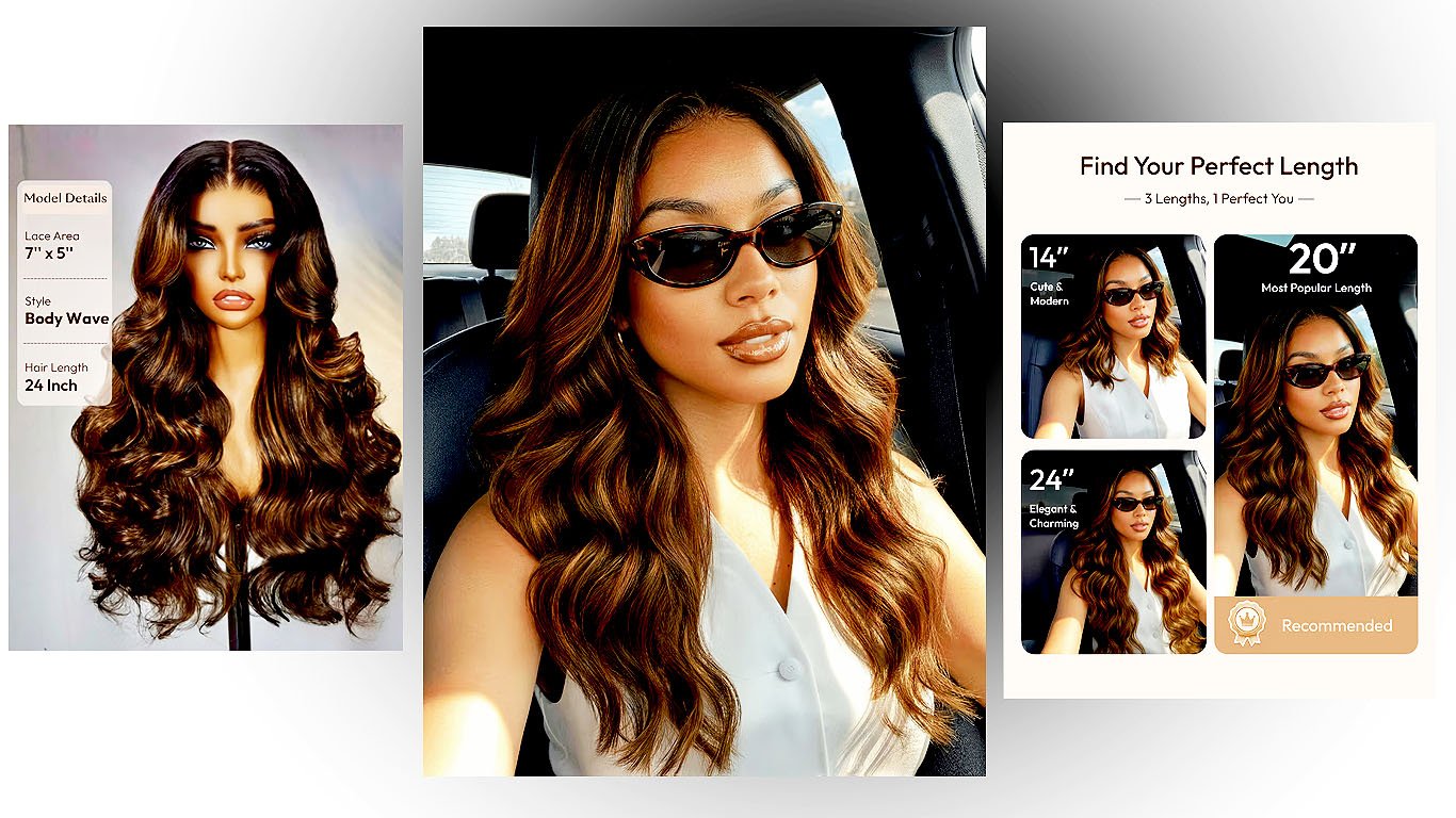 7x5 Bye Bye Slip™ Balayage Highlight Body Wave & Curtain Bangs Wig
