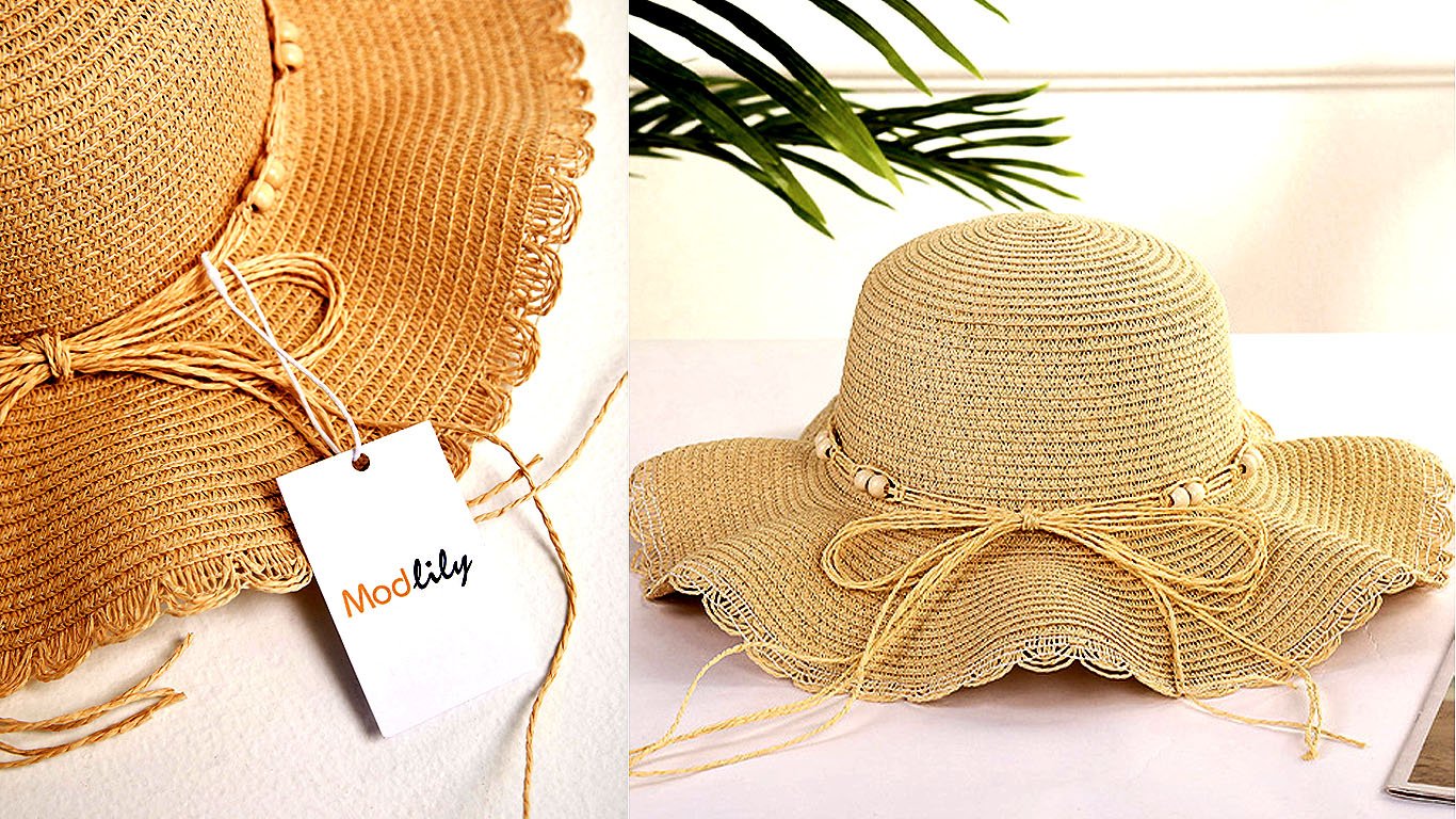 Beige Bowknot Beads Detail Visor Hat