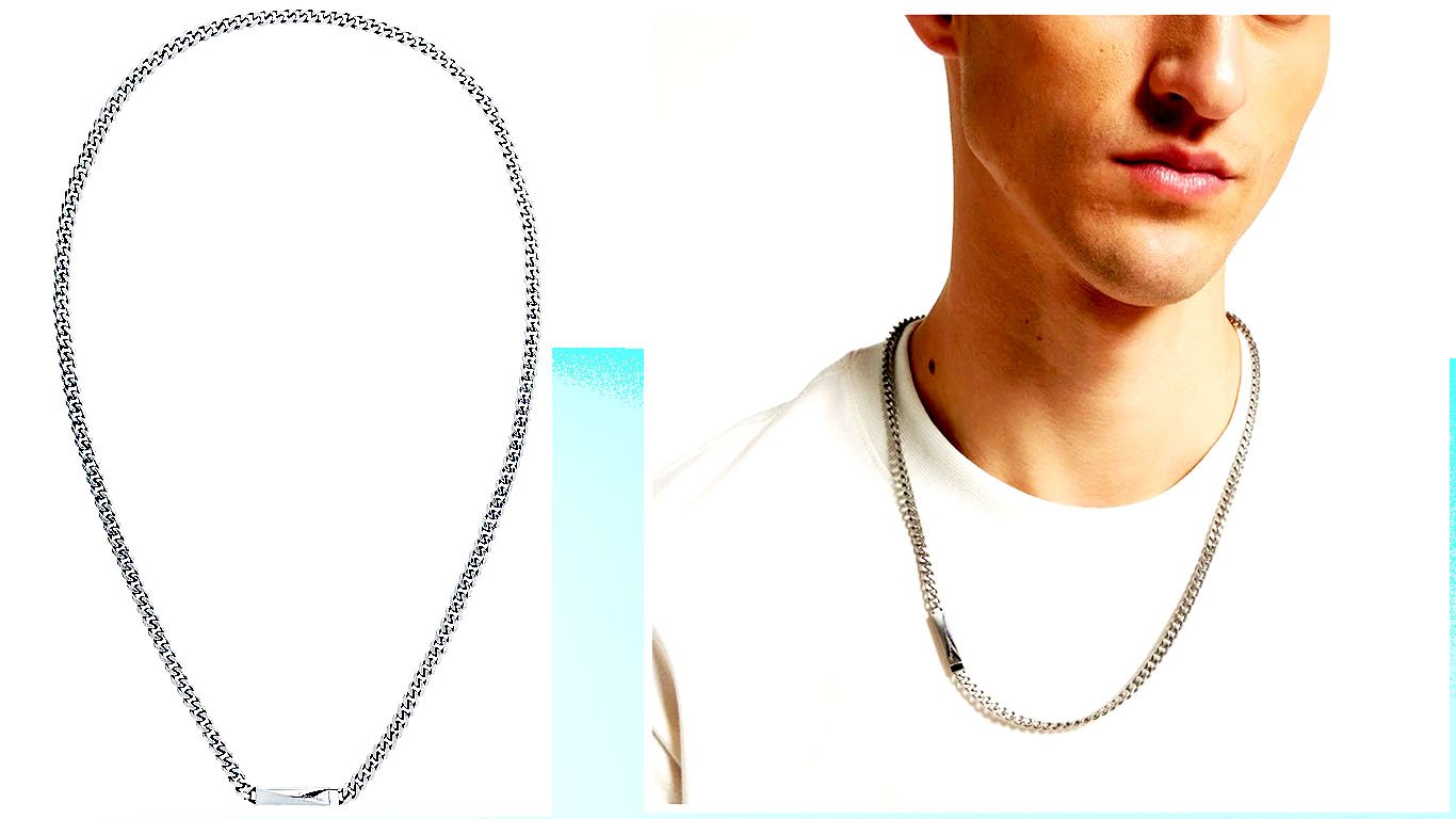Calvin Klein Men's Silver Tone Bar Pendant Chain Necklace