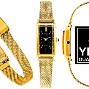 Citizen Eco-Drive Fio (14x30mm) Black Dial / Gold PVD Stainless Steel Mesh Bracelet EG7120-51A