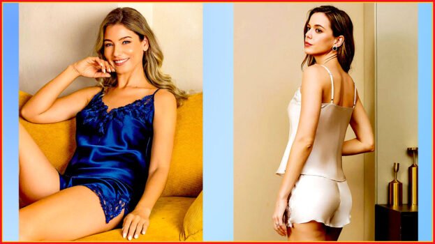 Pure Silk 100% Mulberry Silk Lace Trim Camisole Set with Side Slit