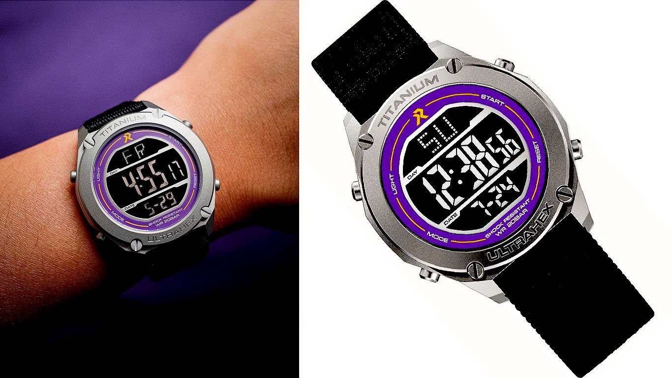 RZE UTD-8000 'Deep Purple' Multi-Function (42mm) Negative Display / Black Elastic Nylon Strap Watch