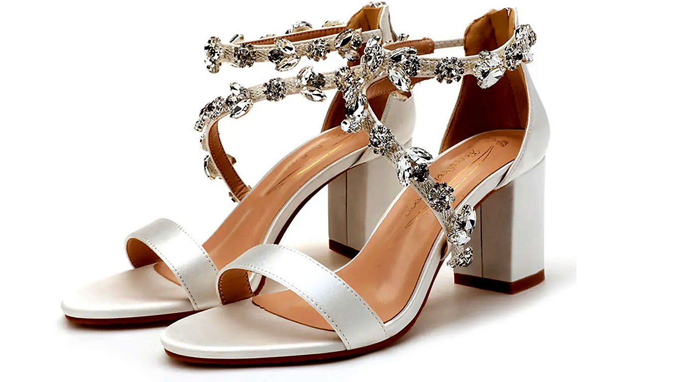 Rhinestone White Chunky High Heel Sandals