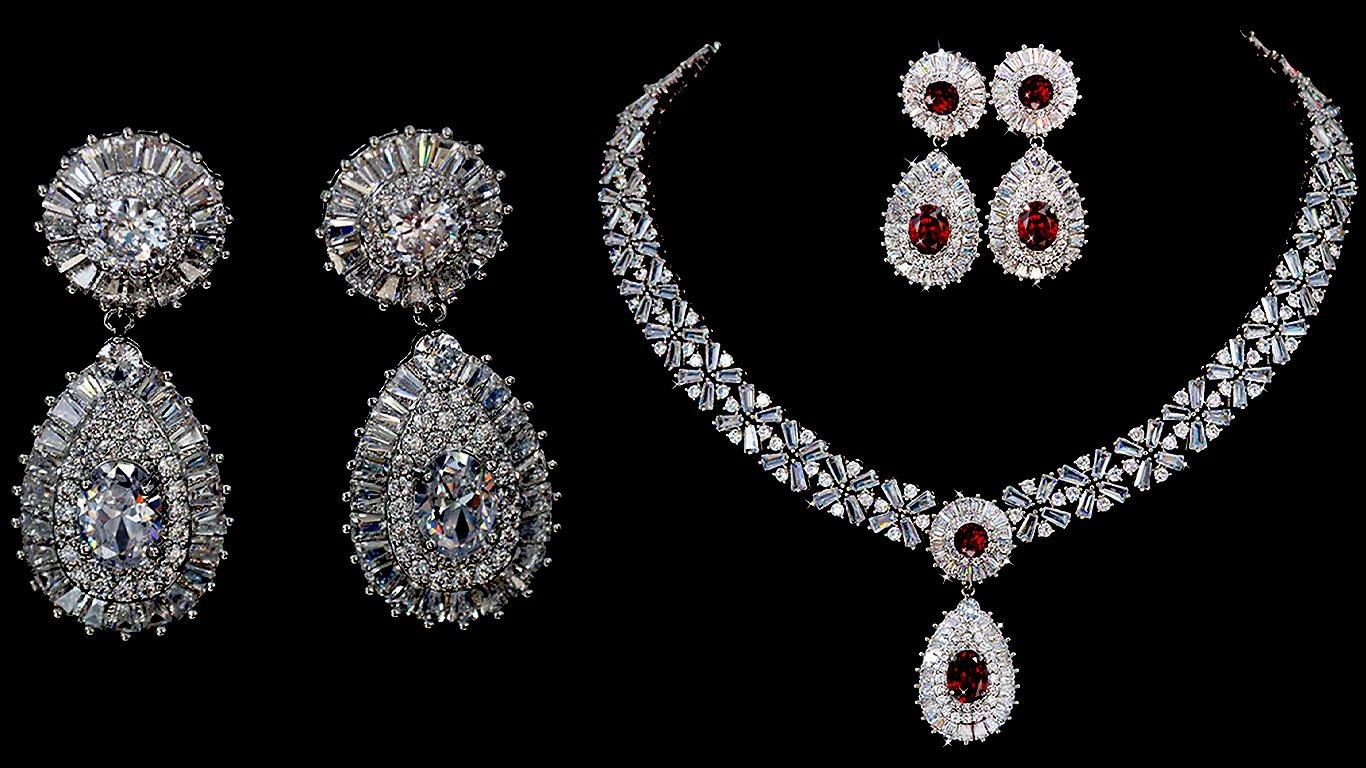 Royal Blue Crystal Necklace Earring Jewelry Set