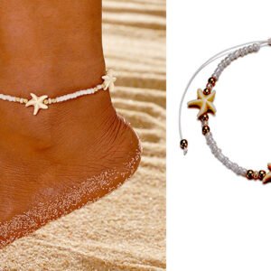 Starfish Beaded Detail Beige Alloy Anklet