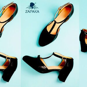 ZAPAKA Leather Black Chunky Heels