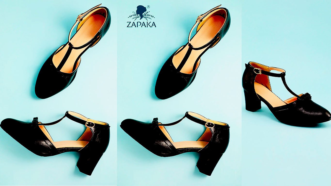 ZAPAKA Leather Black Chunky Heels