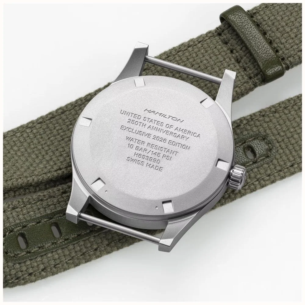 Hamilton Khaki Field Mechanical America 250th Special Edition (36mm) Black Dial Khaki Cotton NATO Strap Watch - Image 6