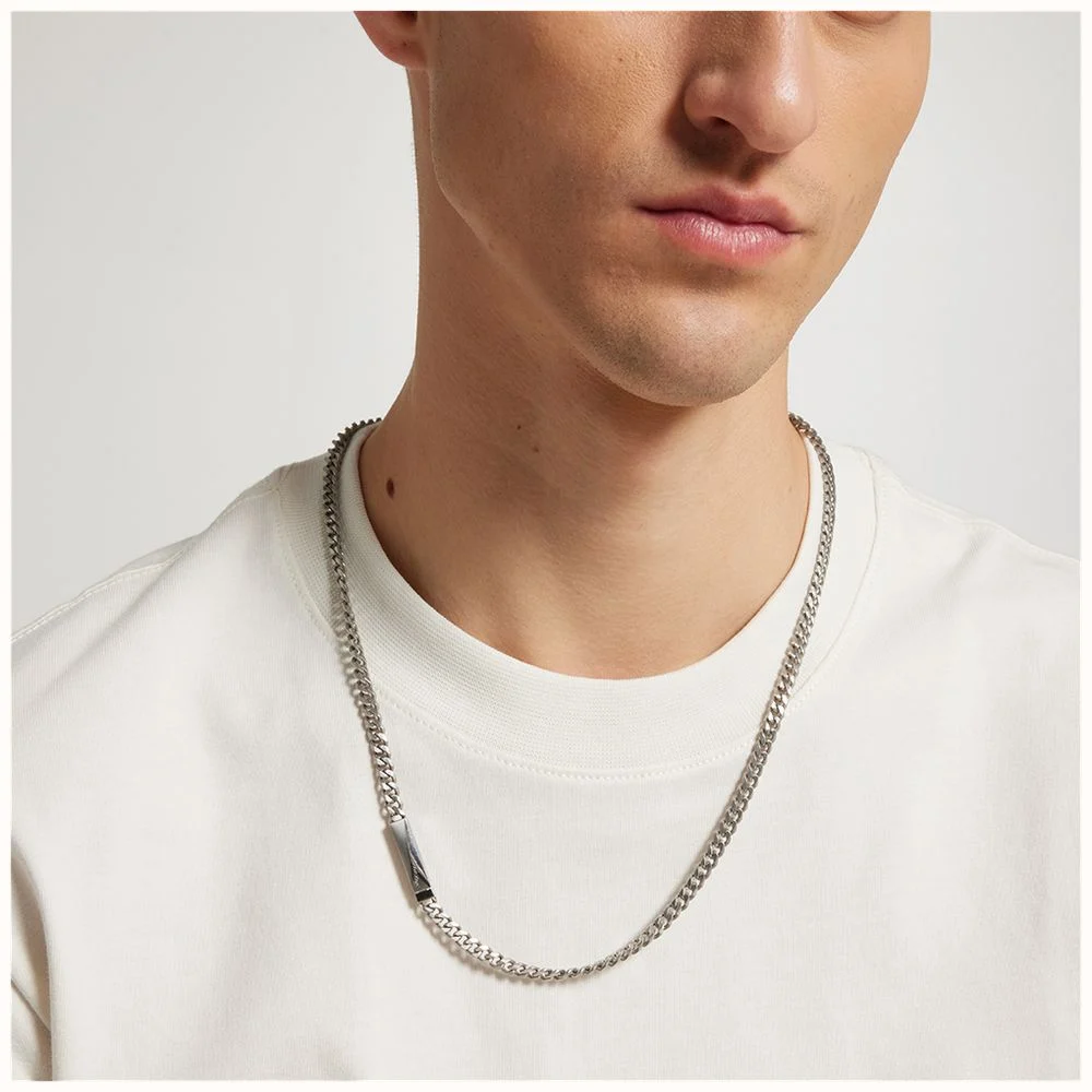 Calvin Klein Men's Silver Tone Bar Pendant Chain Necklace - Image 4