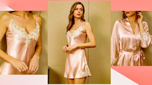 100% Mulberry Silk Spaghetti Strap Lace Nightgown & Robe Set