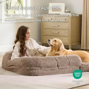 2-in-1 Calm Man Size Huge Dog Bed for Pet Families with Egg foam Support Pads and Waterproof Lined Camel Pads 241017