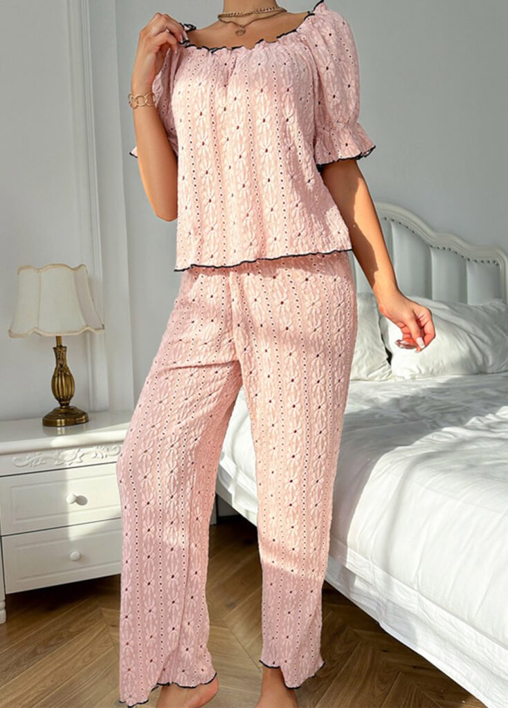 Light Pink Short Sleeve Lounge Top and Pants