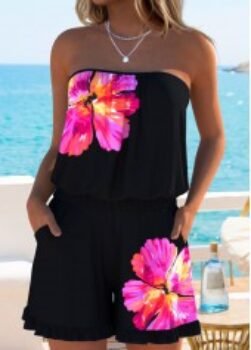MODLILY®Navy Tummy Coverage Floral Print One Piece Swimwear
