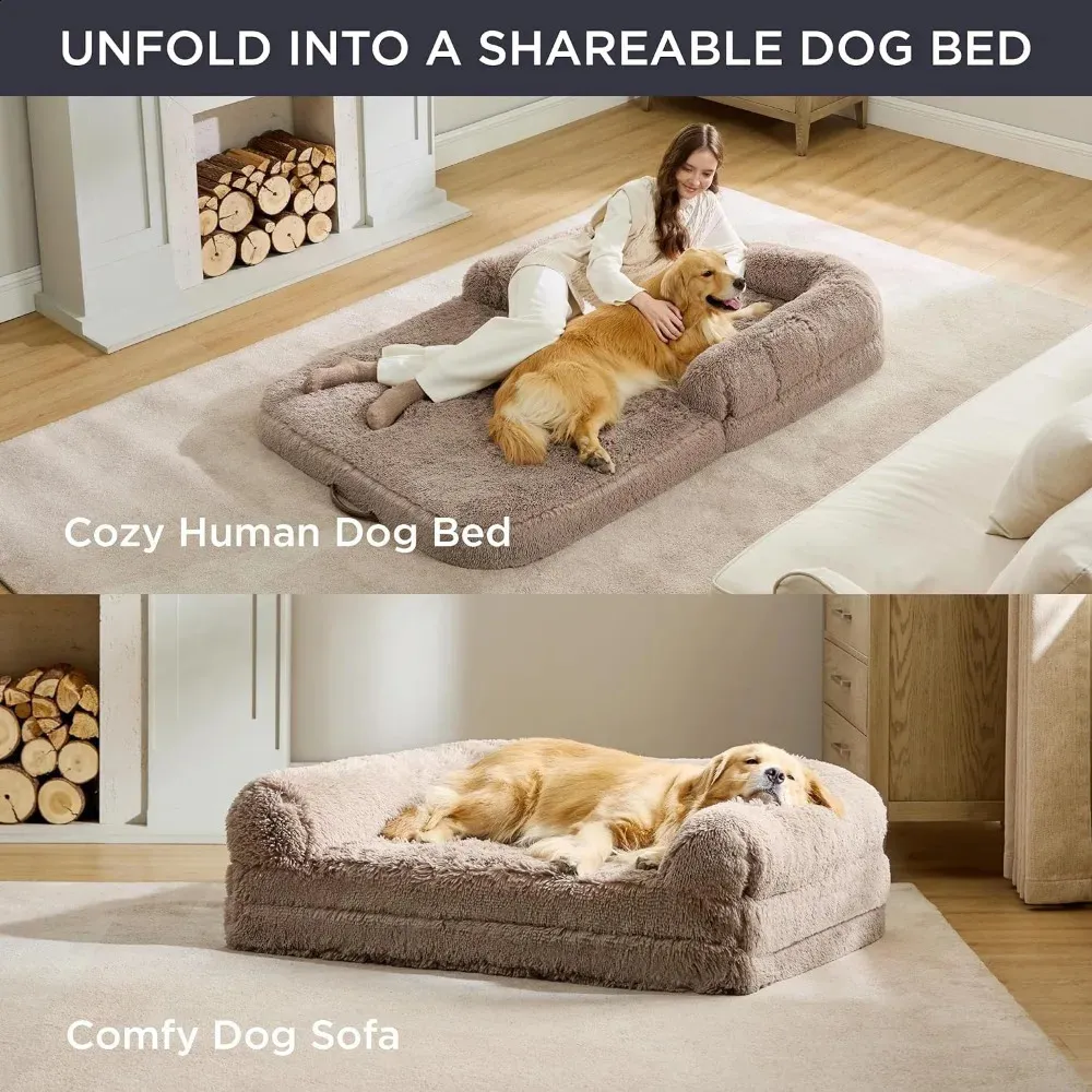 2-in-1 Calm Man Size Huge Dog Bed for Pet Families with Egg foam Support Pads and Waterproof Lined Camel Pads 241017 - Image 2