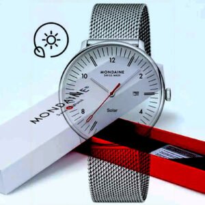 Mondaine Doppio (33mm) Rose-Gold Moiré Dial / Stainless Steel Mesh Bracelet Watch