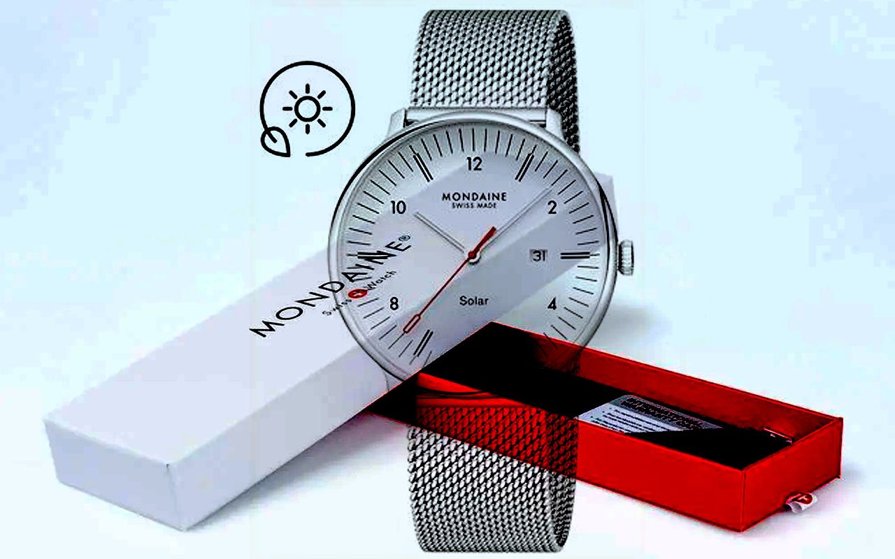 Mondaine Doppio (33mm) Rose-Gold Moiré Dial / Stainless Steel Mesh Bracelet Watch