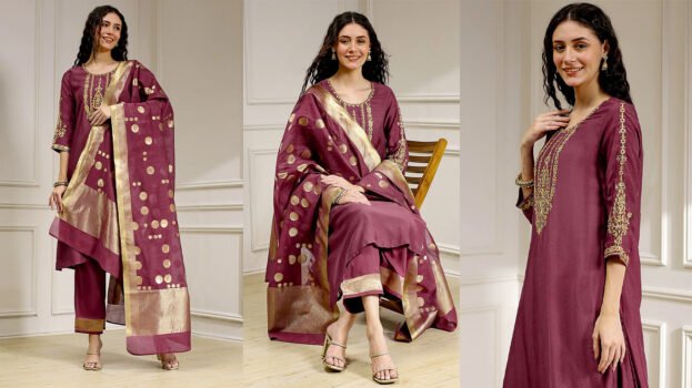 Old Rose Solid Straight Suit Set