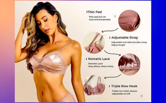 Pure Silk 100% Mulberry Silk Lace Trimmed Bra with Adjustable Straps