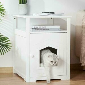 Enclosed Cat Litter Furniture Box House With Table - LIVINGbasics®