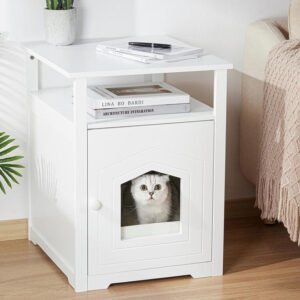 Enclosed Cat Litter Furniture Box House With Table - LIVINGbasics®