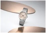 Mondaine Doppio (33mm) Rose-Gold Moiré Dial / Stainless Steel Mesh Bracelet Watch - Image 4