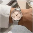 Mondaine Doppio (33mm) Rose-Gold Moiré Dial / Stainless Steel Mesh Bracelet Watch - Image 5