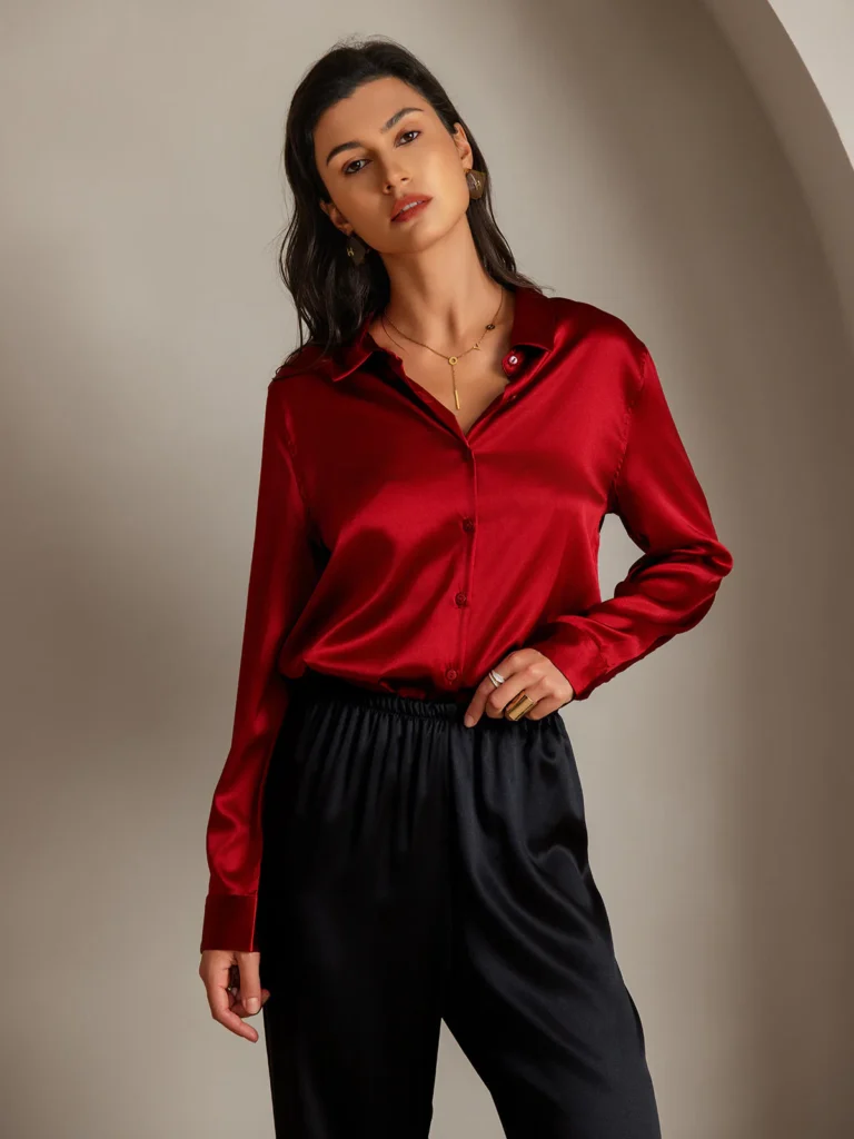 SilkFlex™ 19Momme Silk Long Sleeve Lapel Collar Women's Shirt with Button Up Design