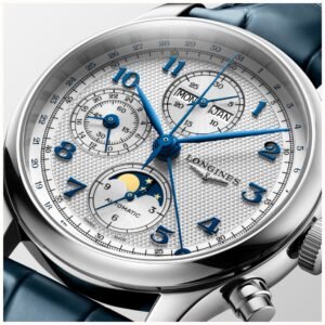 LONGINES Master Collection Chrono Moonphase (41mm) Silver "barleycorn" Dial / Blue Leather Strap