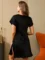 Pure Silk 100% Mulberry Silk Short Sleeve Lace V-neck Short Nightgown with Split Hem