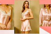 100% Mulberry Silk Spaghetti Strap Lace Nightgown & Robe Set