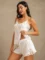 Pure Silk 100% Mulberry Silk Lace Trim Camisole Set with Side Slit
