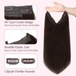 GOO GOO Wire Hair Extensions Human Hair, Adjustable Fish Line Hairpiece 14 Inch 75g, #2 Dark Brown, Remy Human Hair, 10 Inch Wide Weft, Invisible, Seamless, Comfortable Every Day.